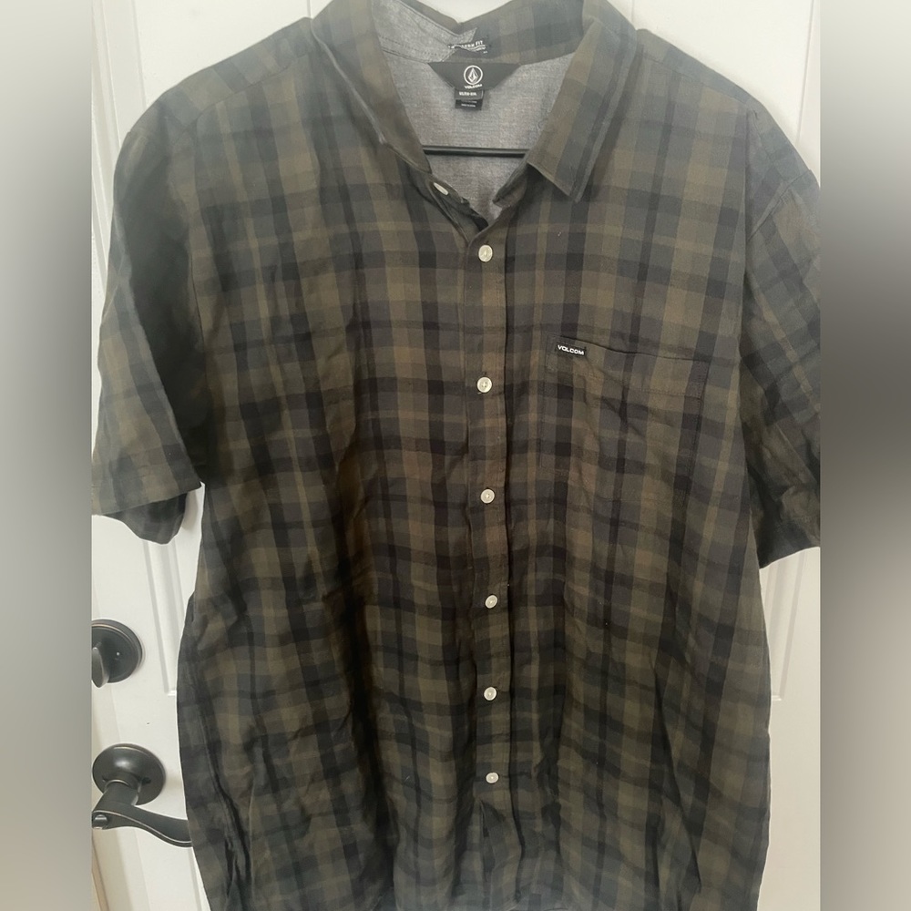 Volcom 2X Olive Plaid Mens Button Shirt